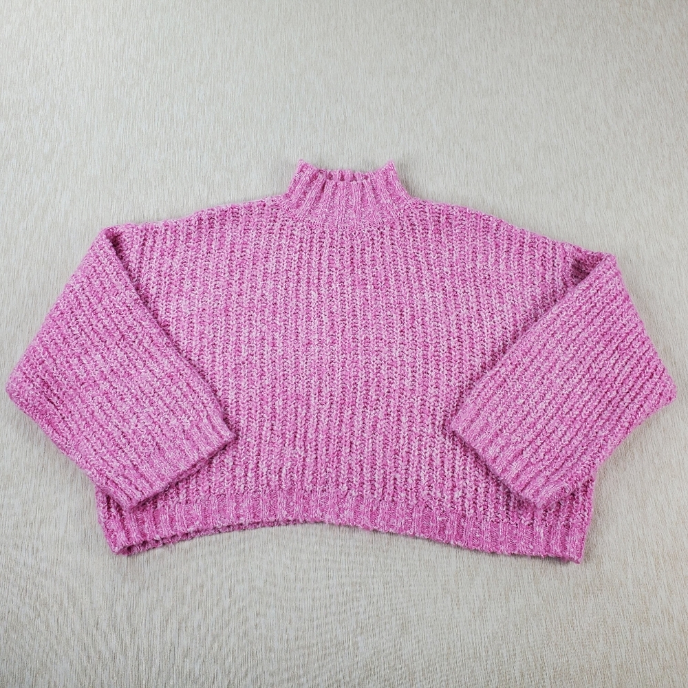 SINCERELY JULES Women's Pullover Cropped Sweater XS Pink White Knit Chic